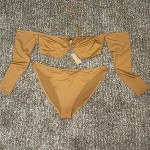 SKIMS Signature Swim Bikini SET Long Sleeve Bikini Top & Bottoms Almond Size 3X